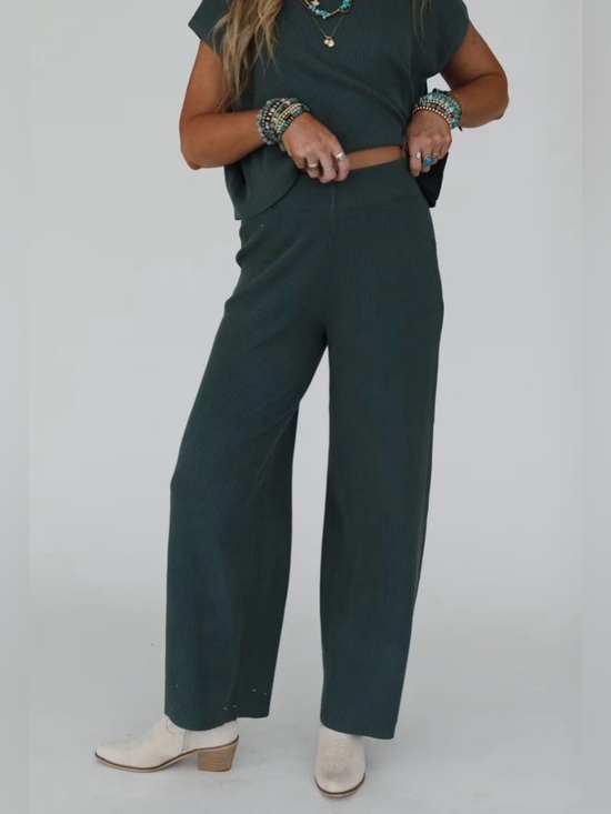 Three Bird Nest Pants - Fall For Me Ribbed Wide Leg Pant in Jade 3BN Three Bird Nest